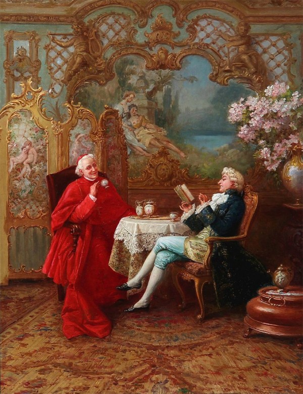 A cardinal and a nobleman having tea by Stephan Sedlacek